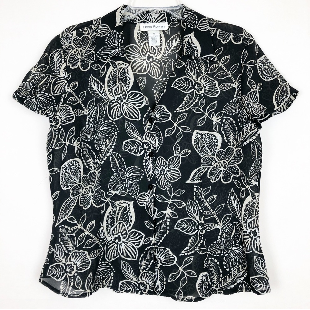 Rena Rowan Floral Black/White Button Down Blouse